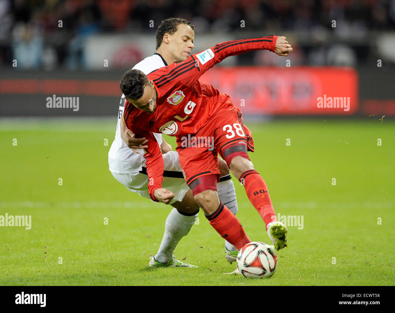 Leverkusen, Germany. 20th Dec, 2014. German Bundesliga 1, Season 2014/2015,  matchday 16, Bayer 04 Leverkusen vs Eintracht Frankfurt -- Takashi Inui  (li.) and Stefan Kie§ling (Kiessling) (Leverkusen) Credit: kolvenbach/Alamy  Live News Stock Photo - Alamy