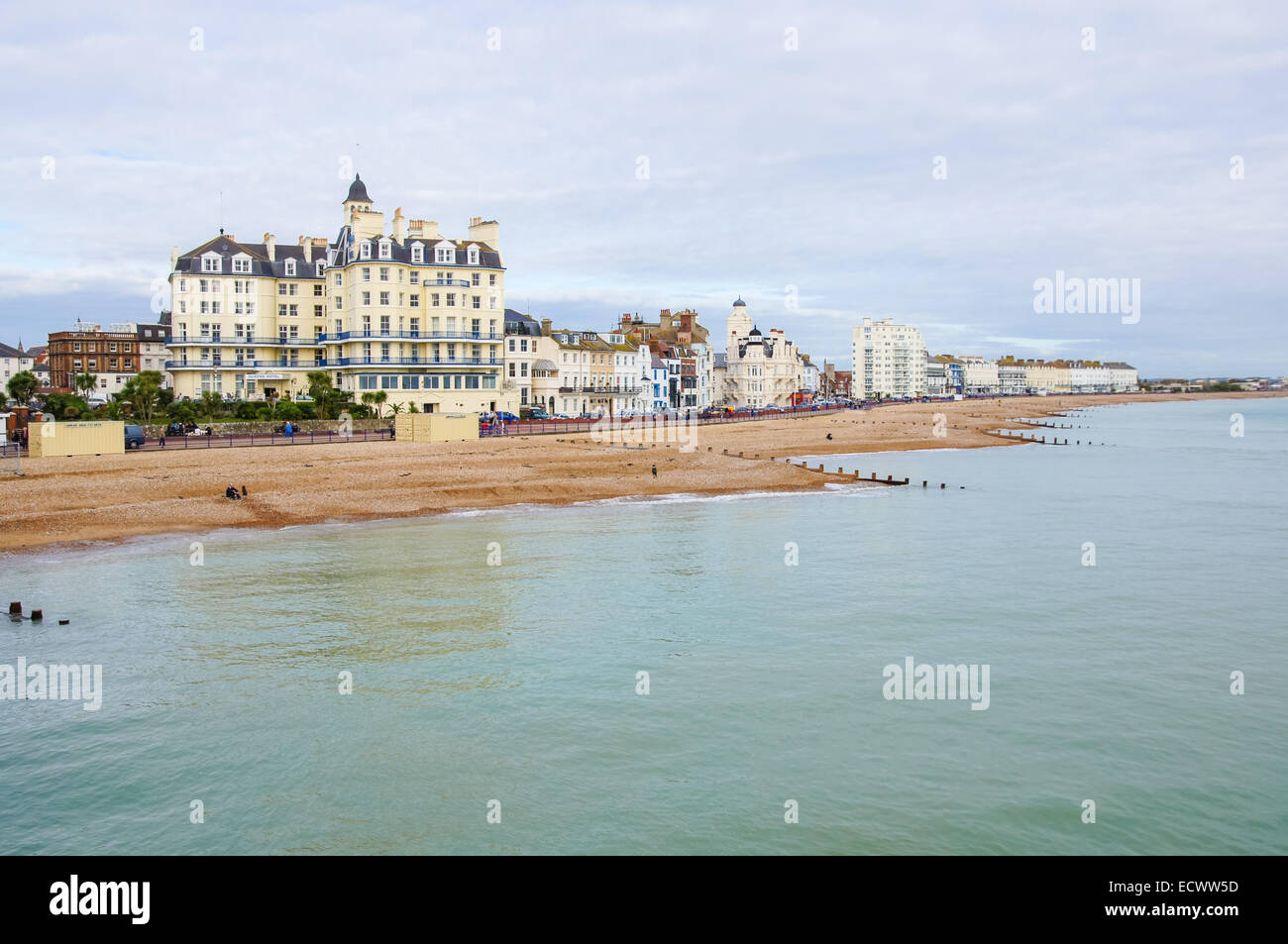 Eastbourne beach and seafront as seen from the pier, Eastbourne East Sussex England United Kingdom UK Stock Photo