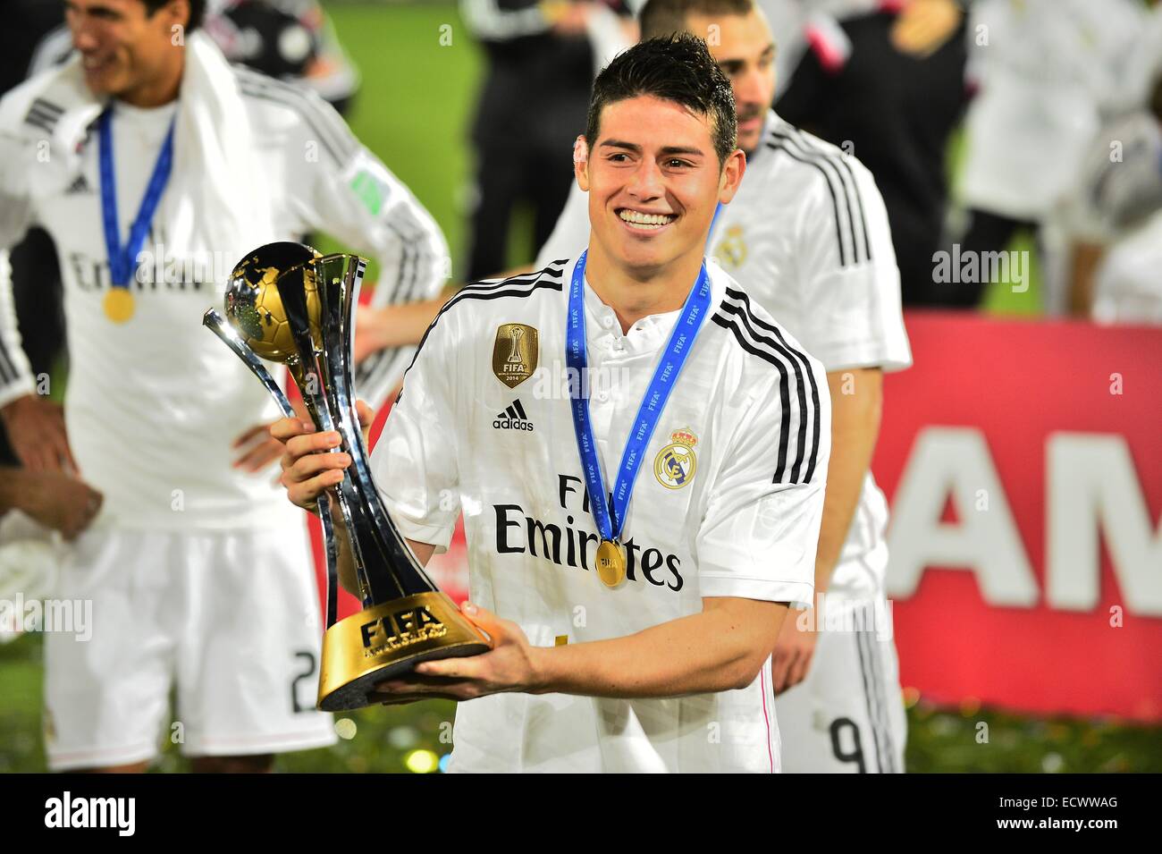 Marrakech, Morocco. 20th Dec, 2014. Real Madrid midfielder JAVIER HERNANDEZ celebrating with the trophy after win the FIFA Club World Cup 2014 in Marrakech. Credit:  Marcio Machado/ZUMA Wire/Alamy Live News Stock Photo