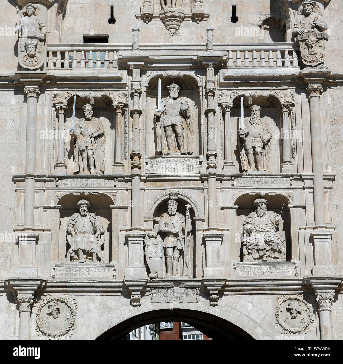 Historic City Gate in the center of Burgos, Castille, Spain. Stock Photo