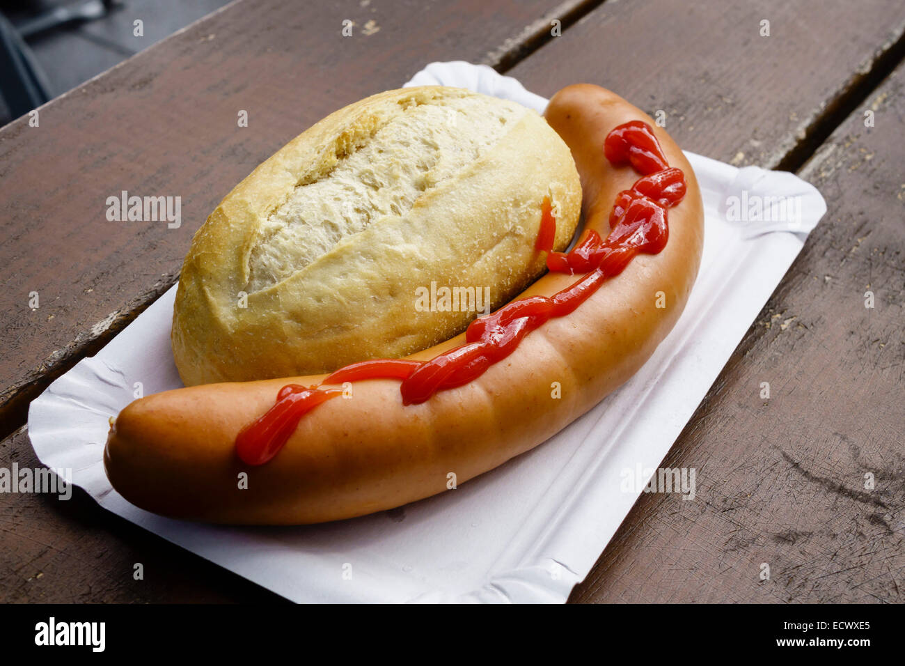 Wurstchen mit brot, German snack Stock Photo