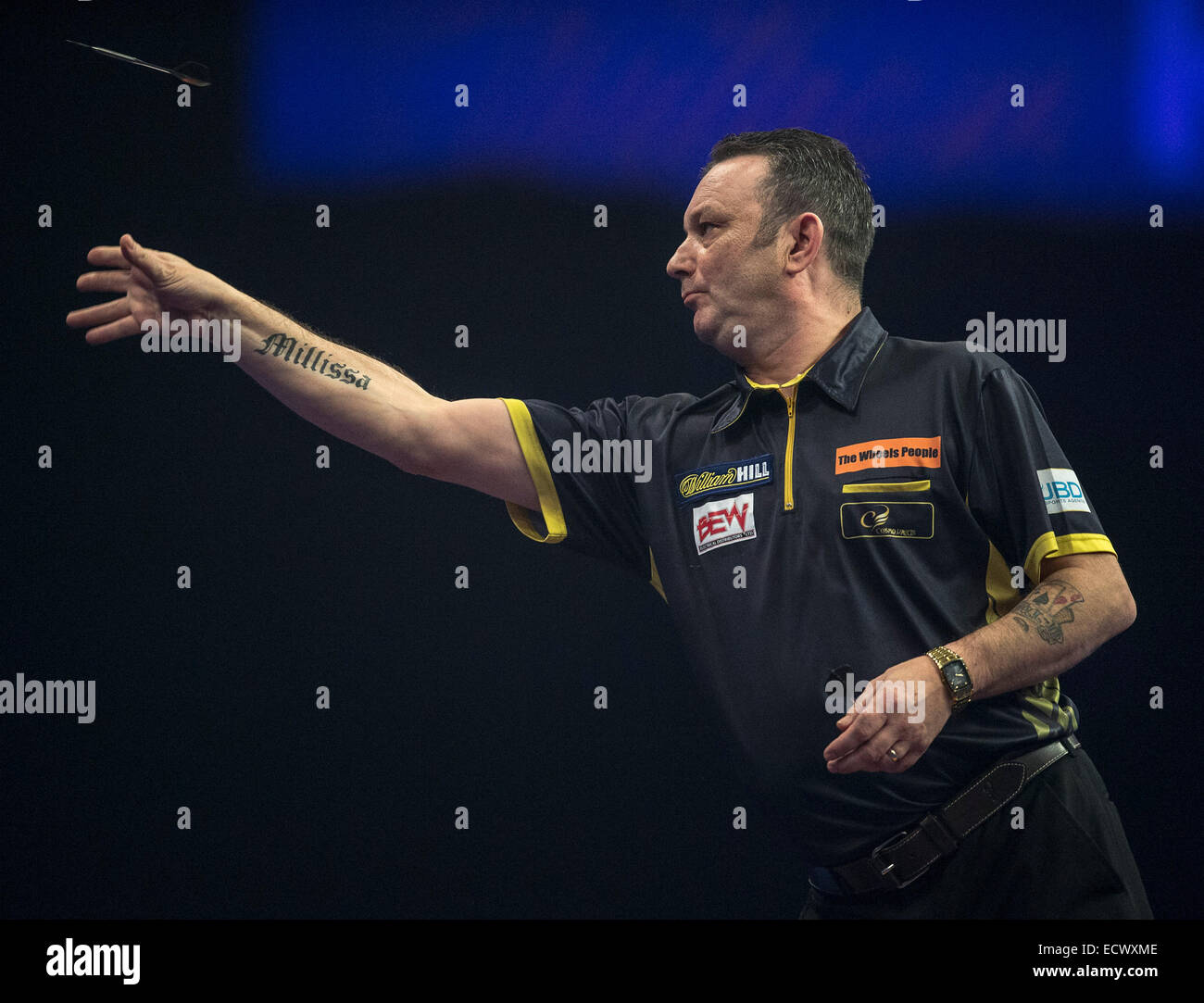 London, UK. 20th Dec, 2014. William Hill PDC World Darts Championship. Darren Webster [ENG] in action during his game with Simon Whitlock (7) [AUS] Credit:  Action Plus Sports/Alamy Live News Stock Photo