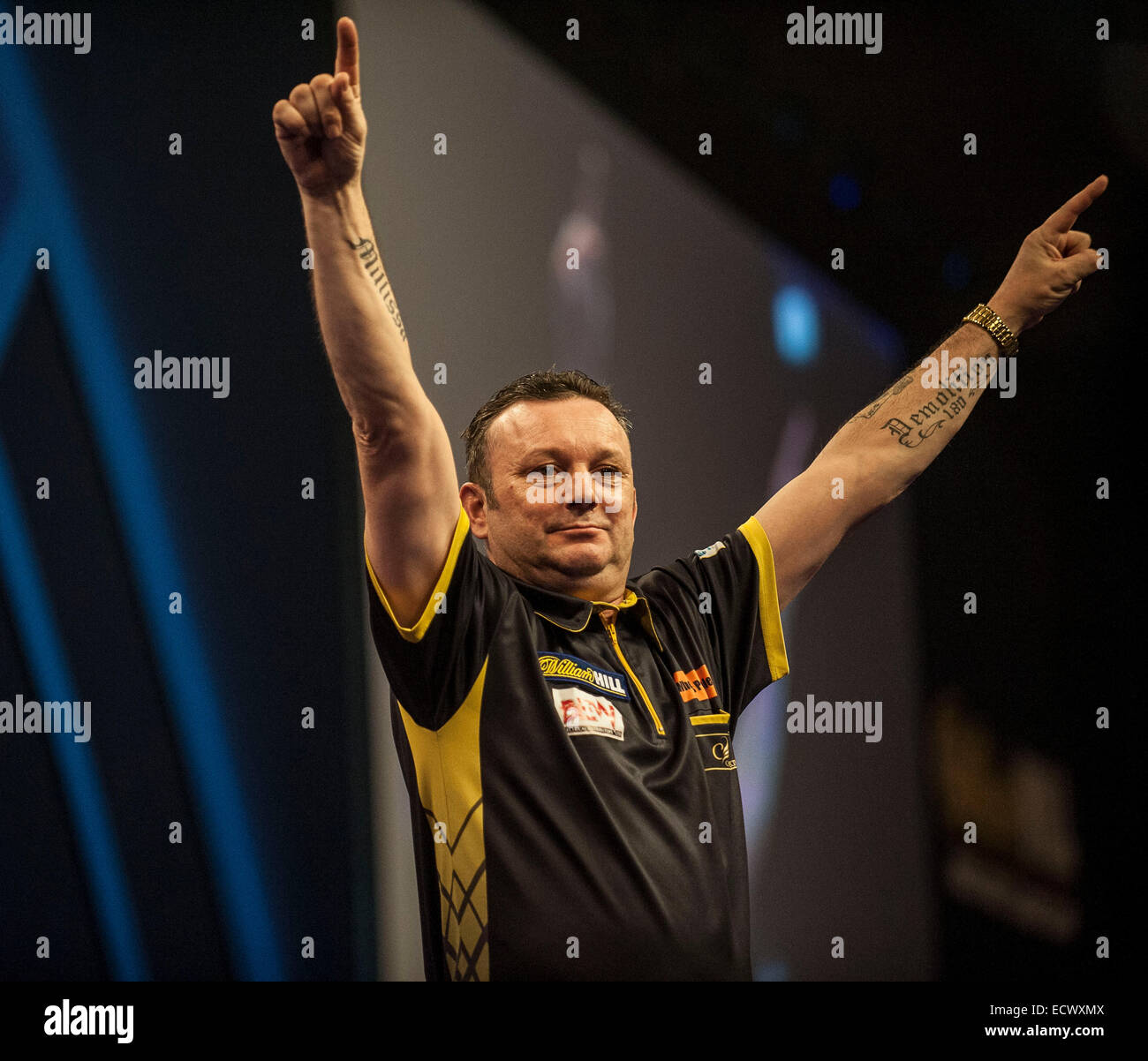 London, UK. 20th Dec, 2014. William Hill PDC World Darts Championship. Darren Webster [ENG] celebrates his win over seeded Simon Whitlock (7) [AUS]. Credit:  Action Plus Sports/Alamy Live News Stock Photo