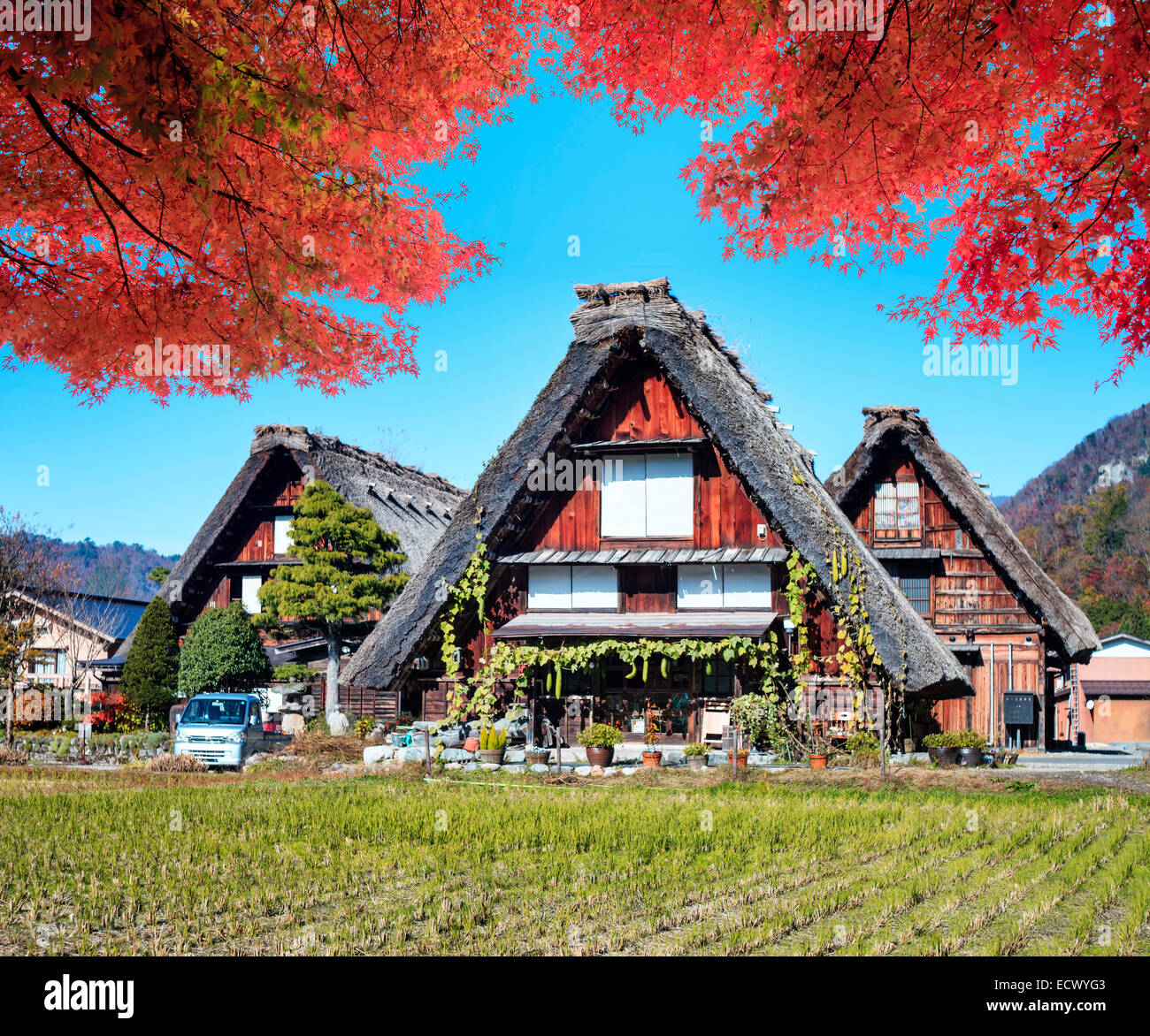 Image of the Historic Villages of Shirakawa-gand Gokayama for adv or others purpose use Stock Photo
