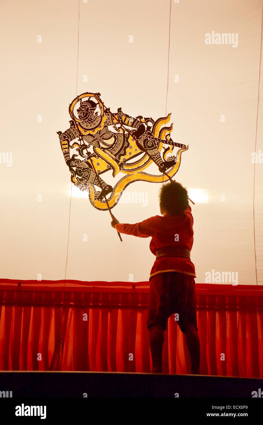 Thai people playing Nang Yai or Large Puppets Shadow Play for show ...