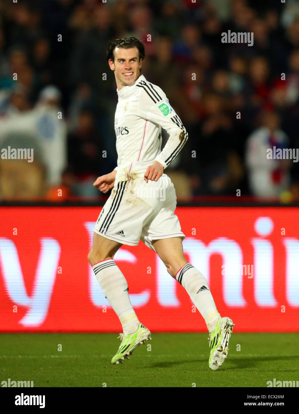 Marrakesh, Morocco. 20th Dec, 2014. FIFA World Club Cup. Final. Real Madrid versus San Lorenzo. Real Madrid midfielder Gareth Bale (11) celebrates his second goal. Credit:  Action Plus Sports/Alamy Live News Stock Photo