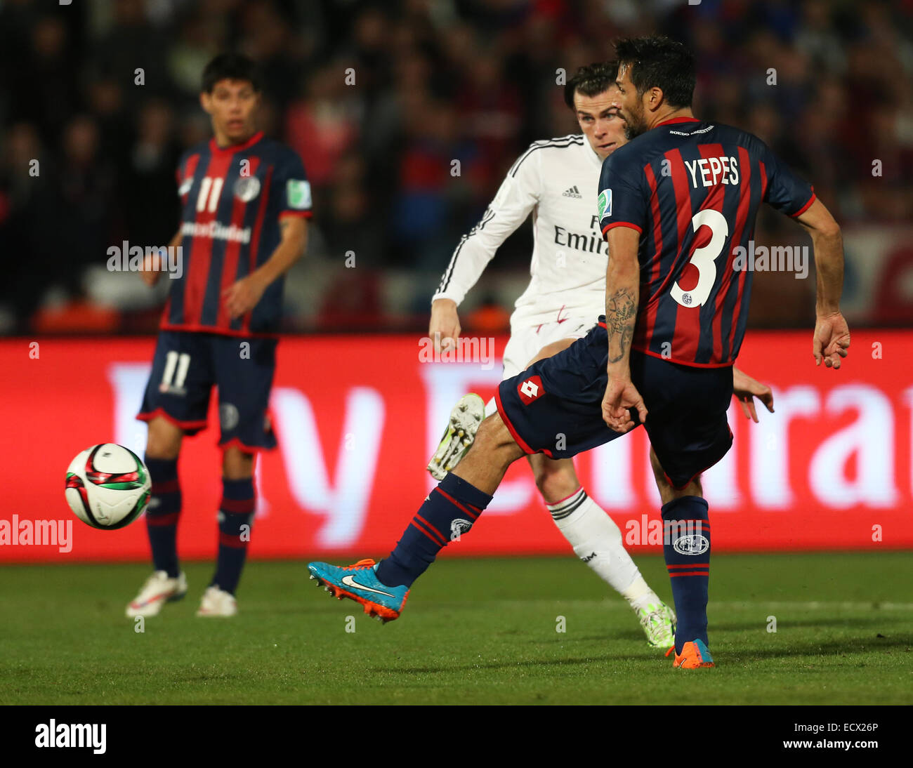 Marrakesh, Morocco. 20th Dec, 2014. FIFA World Club Cup. Final. Real Madrid versus San Lorenzo. Real Madrid midfielder Gareth Bale (11) shoots and scores the second goal. Credit:  Action Plus Sports/Alamy Live News Stock Photo