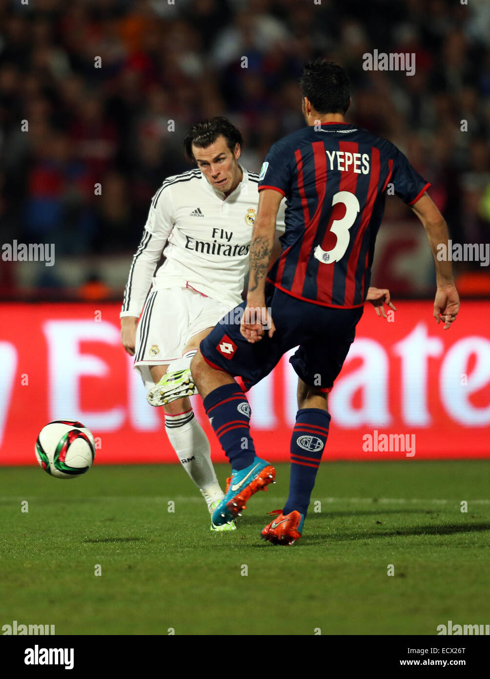 Marrakesh, Morocco. 20th Dec, 2014. FIFA World Club Cup. Final. Real Madrid versus San Lorenzo. Real Madrid midfielder Gareth Bale (11) shoots and scores the second goal. Credit:  Action Plus Sports/Alamy Live News Stock Photo
