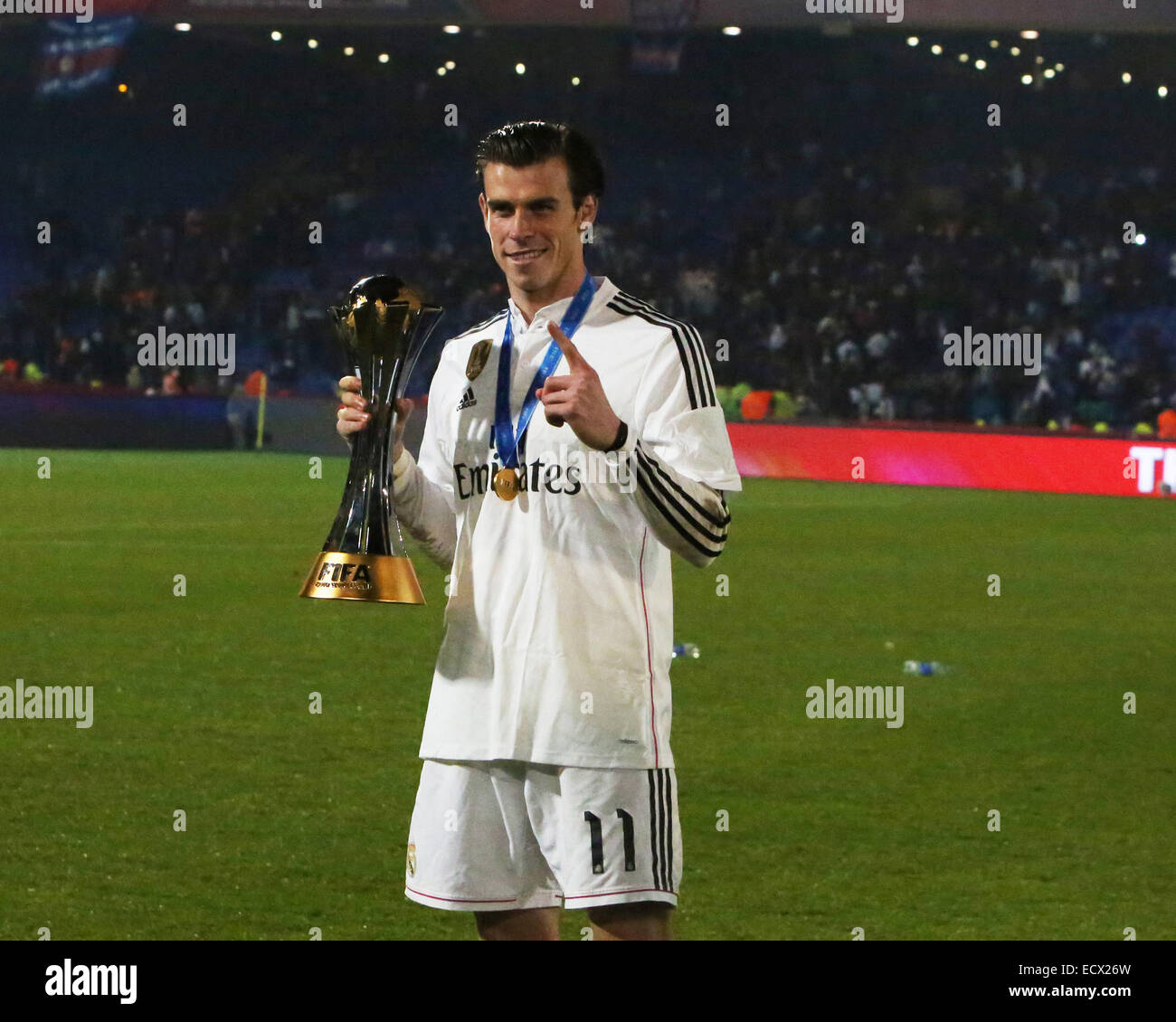 Marrakesh, Morocco. 20th Dec, 2014. FIFA World Club Cup. Final. Real Madrid versus San Lorenzo. Real Madrid midfielder Gareth Bale (11) with the cup Credit:  Action Plus Sports/Alamy Live News Stock Photo