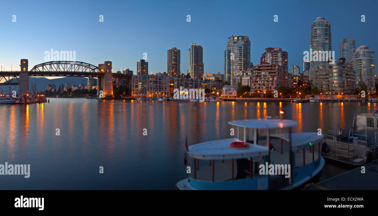 Vancouver BC skyline and the Burrard bridge at false Creek Canada Stock ...