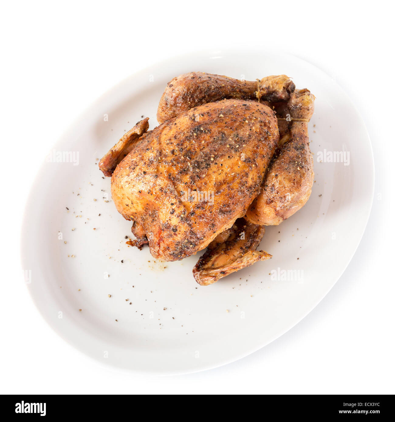 Roasted chicken hot on a plate white Stock Photo Alamy