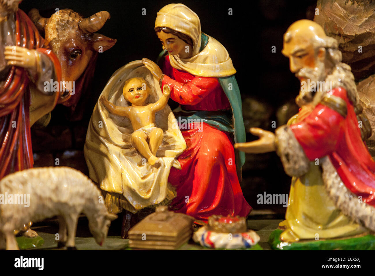 Czech traditional Christmas Nativity scene Jesus crib in barn Christmas Czech Republic Stock Photo