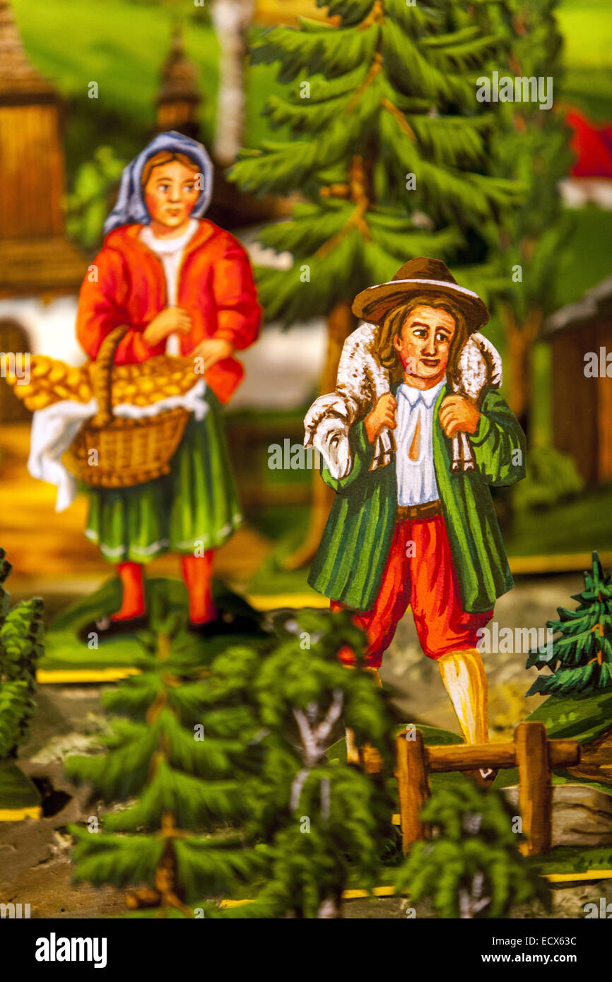 Traditional Czech Christmas Nativity scene. Scenes from the birth of Jesus. Stock Photo