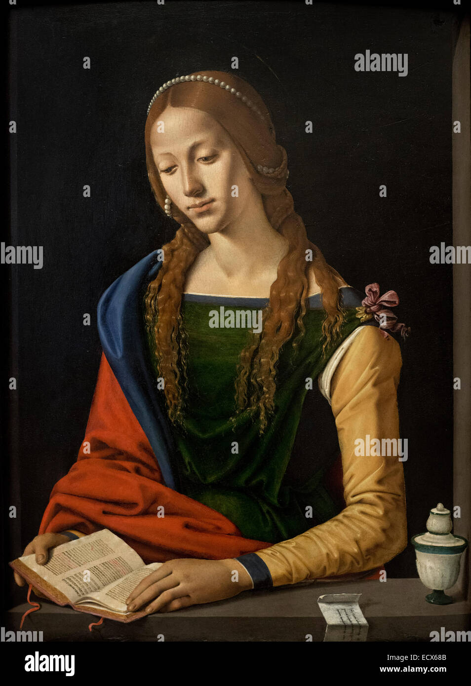 Rome. Italy. Saint Mary Magdalene Reading by Piero di Cosimo (1501), tempera on panel. Galleria Nazionale d'Arte Antica. Stock Photo