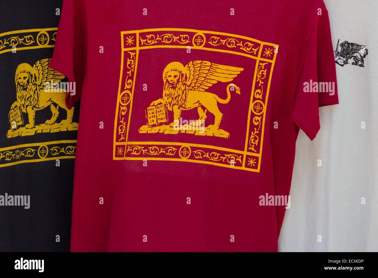 Venice tourist T-shirts with the city's symbol, the Lion of San Marco Stock Photo