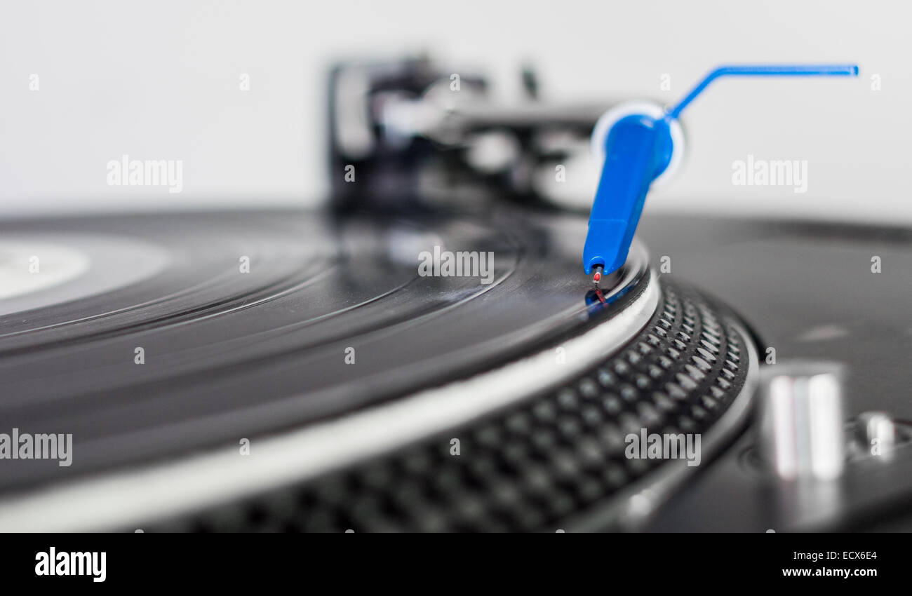 Closeup Of A Dj Needle On Black Vinyl Record On A Classic Turntable Stock Photo Alamy