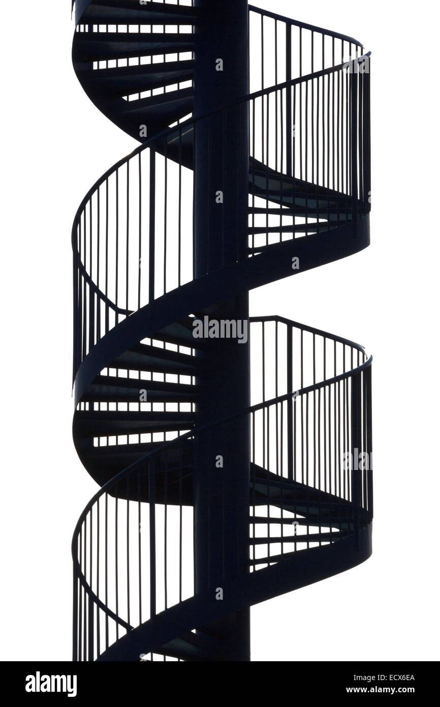 An empty spiral metal staircase on white background Stock Photo - Alamy