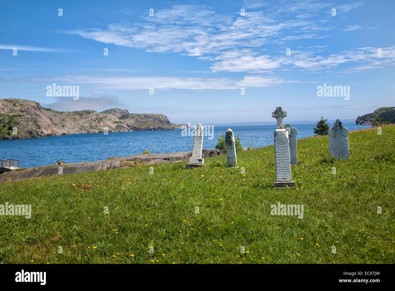 Very old cemetery on the shore of Brigus Cove in Conception (Brigus) Bay Newfoundland, Canada. Stock Photo