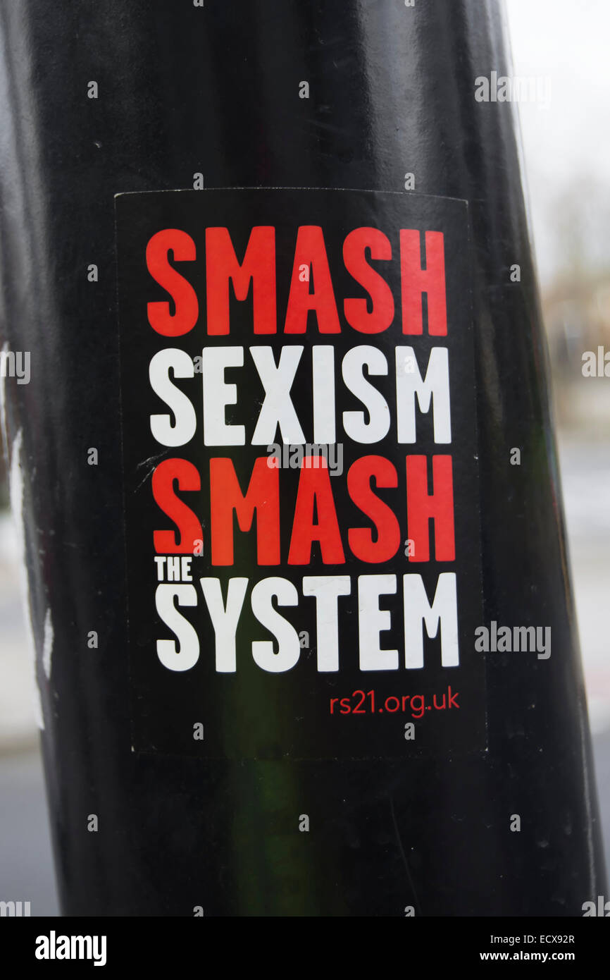 smash sexism smash the system, street flyer issued by rs21, or revolutionary socialism in the 21st century Stock Photo