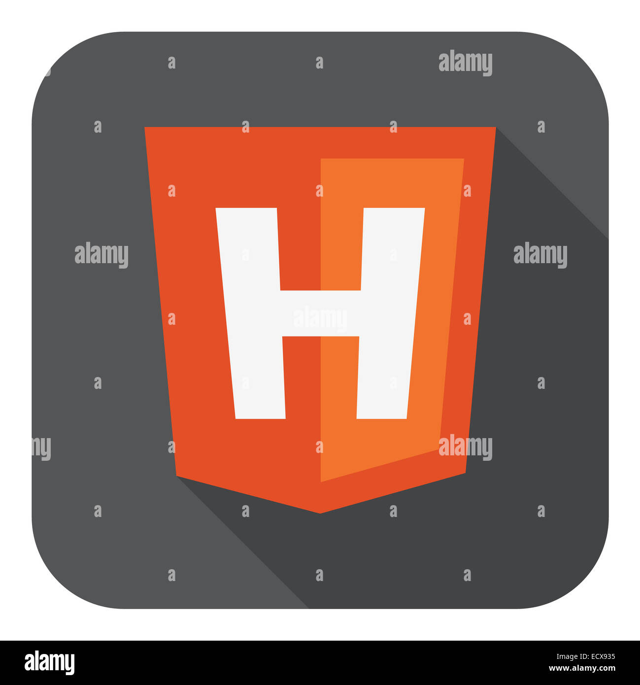 vector illustration of orange shield html five and letter H on the screen, isolated web site development icon isolated Stock Photo
