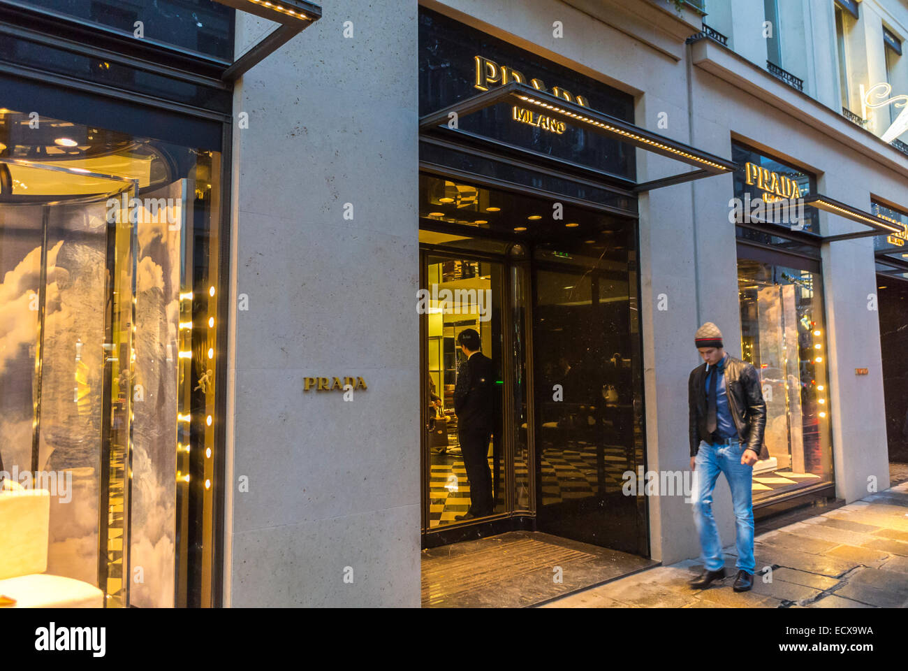 Paris, Street, Teen Walking Outside Night, Luxury Fashion Brands Window  Shopping, Shops, (Rue Faubourg Saint Honoré), Prada Shop Front Stock Photo  - Alamy
