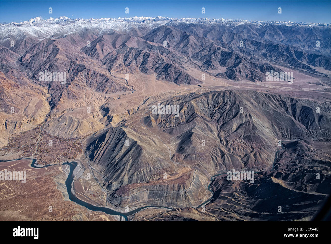 Small roads at Himalayan. On the way to Delhi from Ladakh, Leh, Jammu Kashmir, India Stock Photo