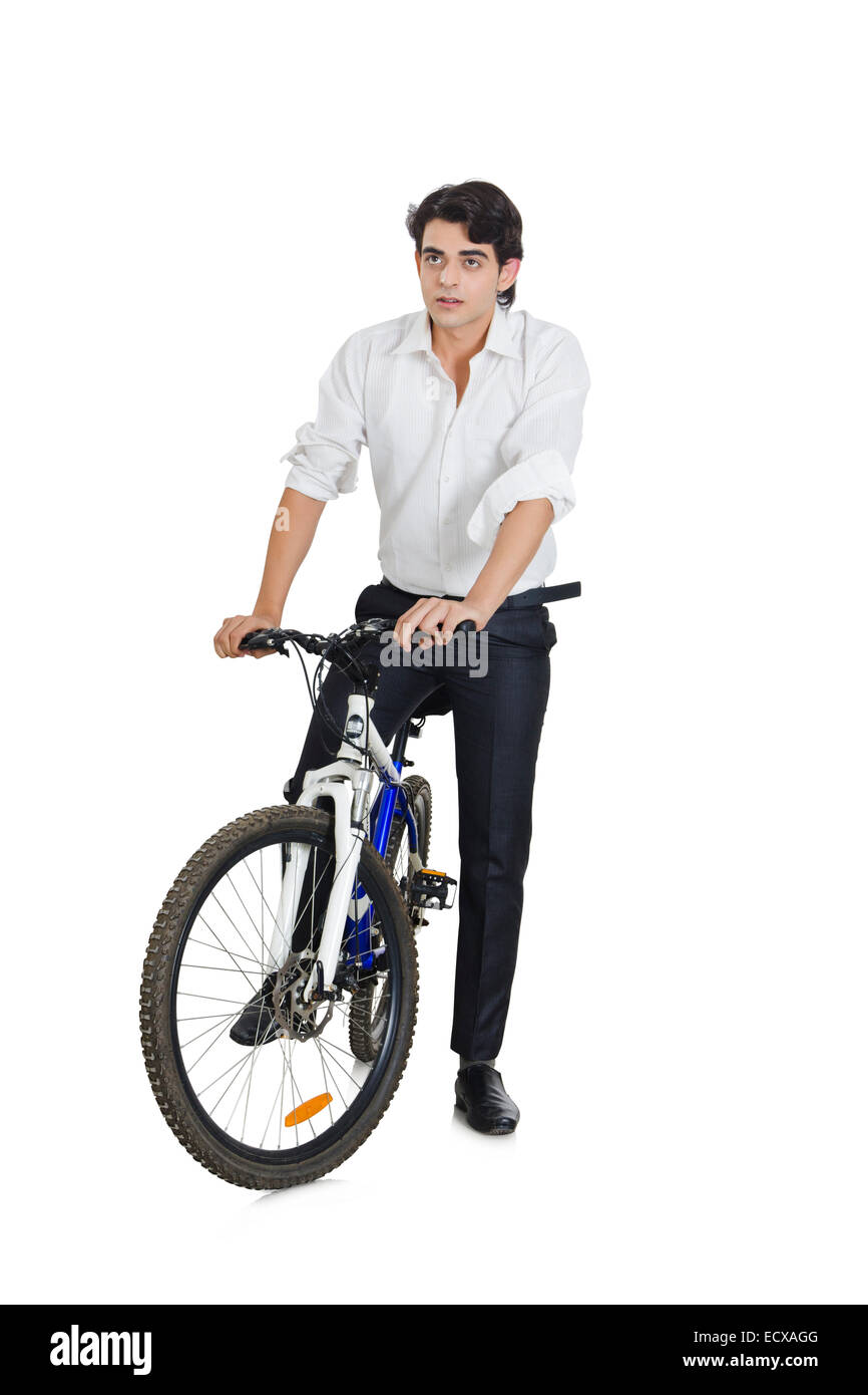 1 indian College Boy Riding Cycle Stock Photo