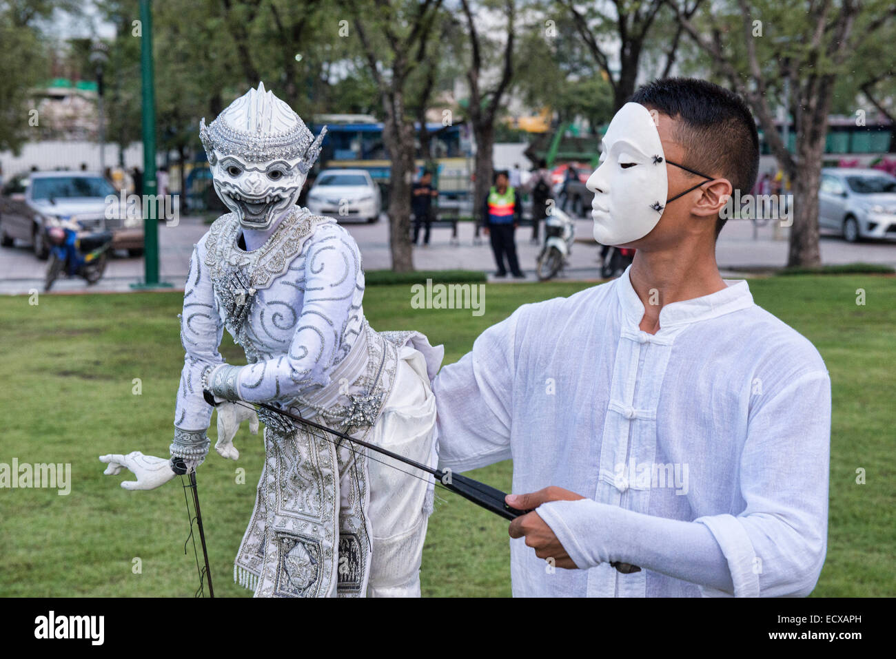 Traditonal khon puppet and puppet master at the World Puppet Festival