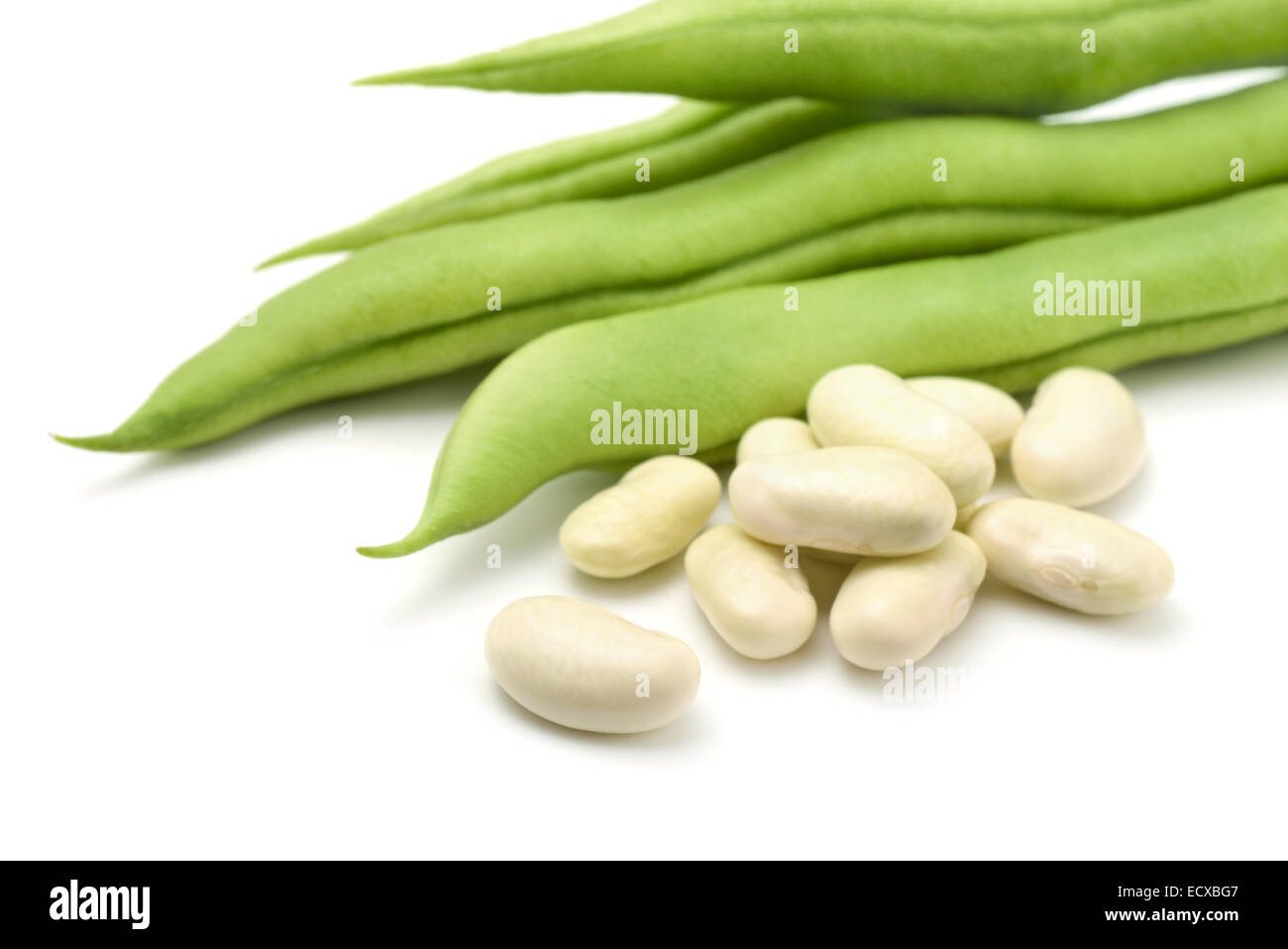 Fresh common beans on white background Stock Photo