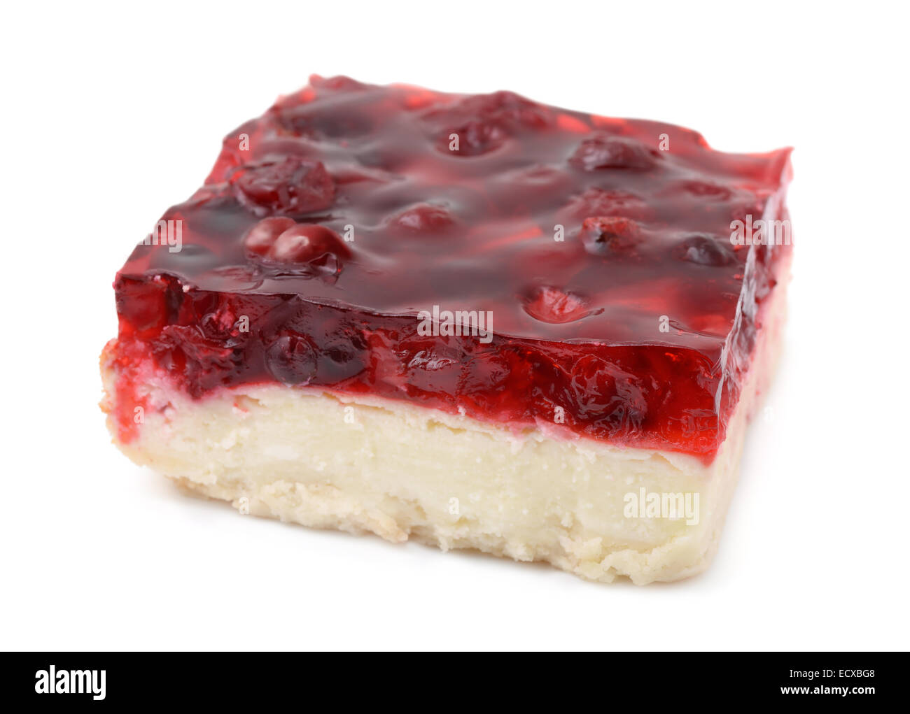 Piece of cherry cheesecake isolated on white Stock Photo