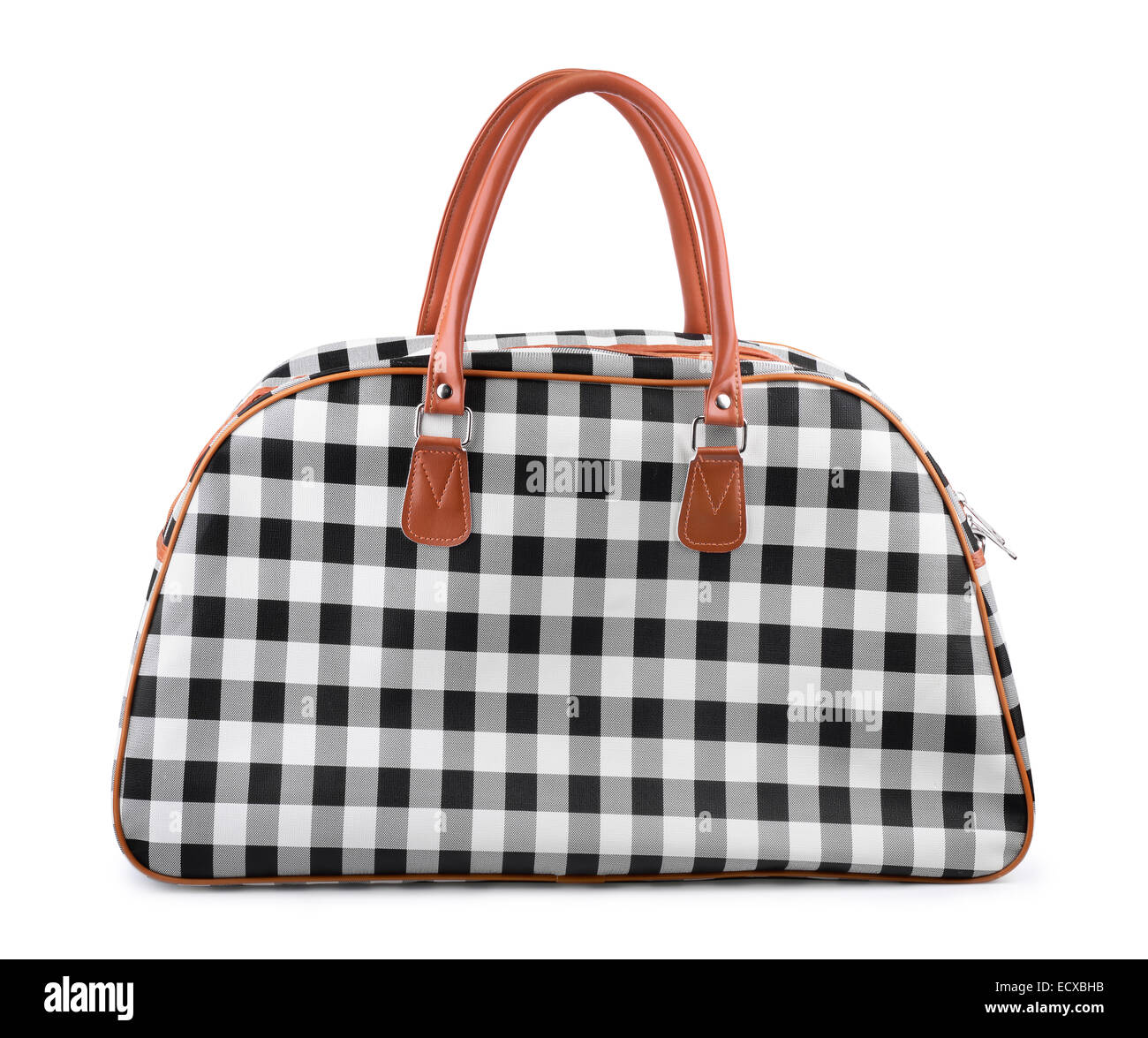Checkered travel bag isolated on white Stock Photo