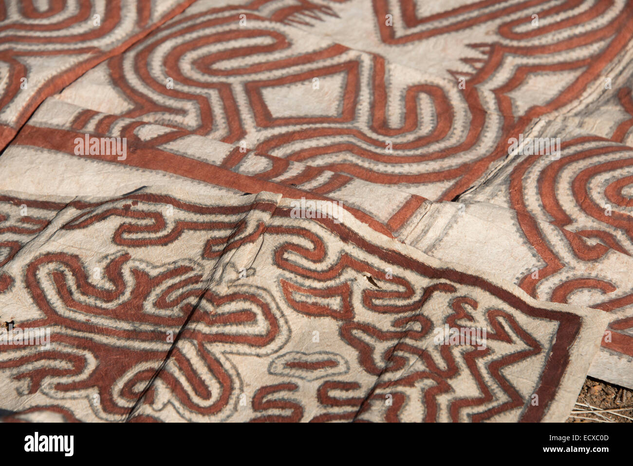 Melanesia, Papua New Guinea, Tufi. Traditional handmade tapa cloth, made from the paper mulberry tree, hand painted Stock Photo