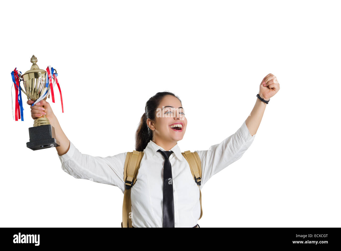 1 Indian School Girl Student Victory Trophy Stock Photo Alamy