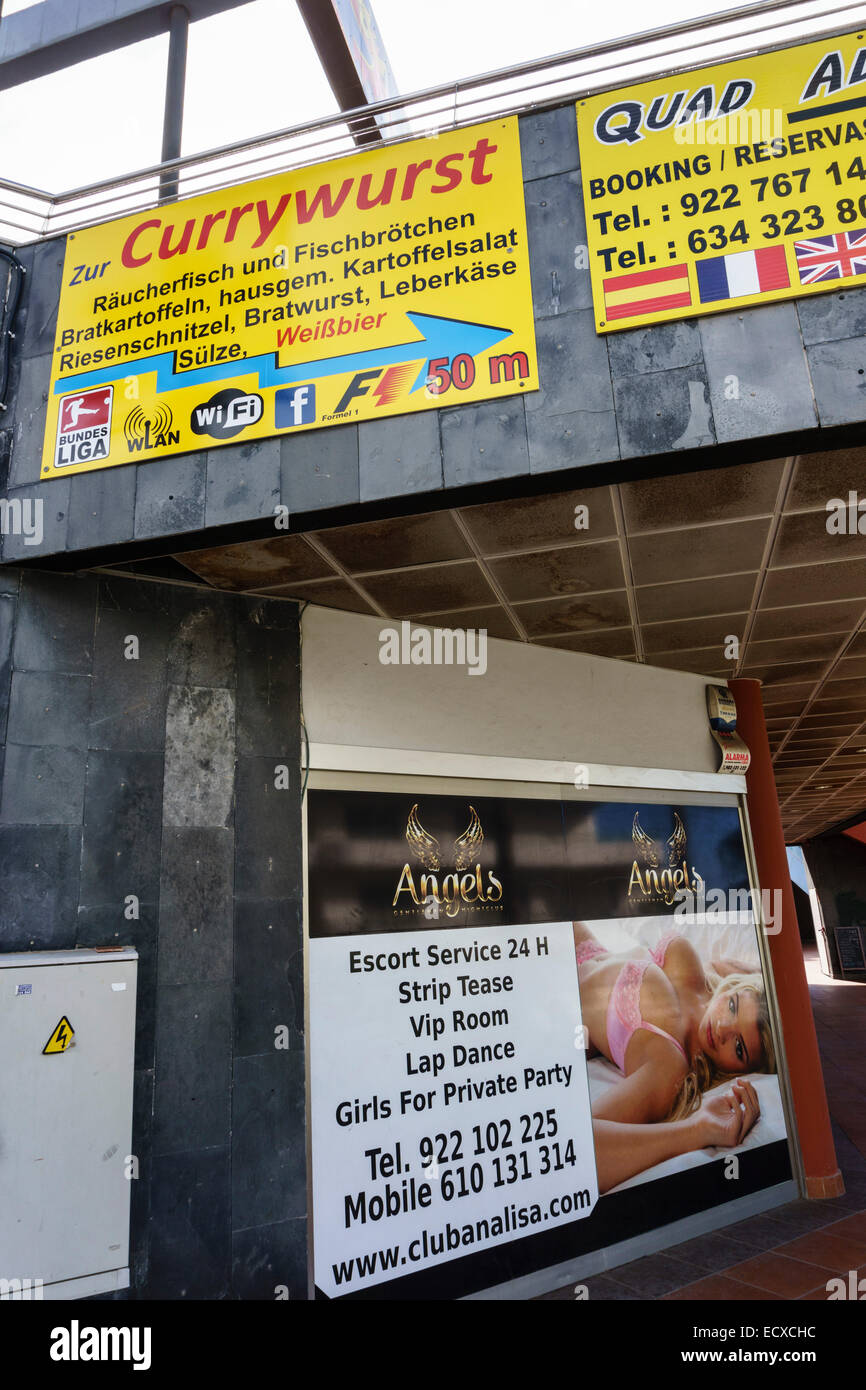 Tenerife - La Pinta bay, west of Puerto Colon. Strip club with escorts, poster. Stock Photo