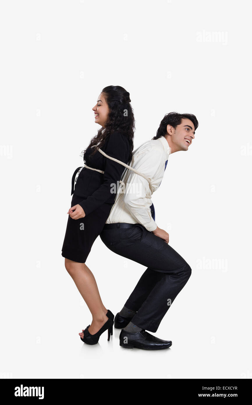 2 indian Business Colleague  Employee  Rope Trapped Stock Photo