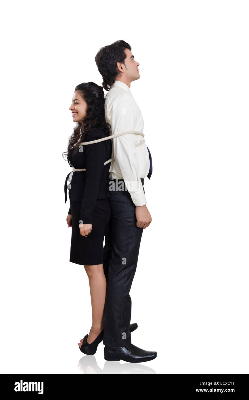 2 indian Business Colleague  Employee  Rope Trapped Stock Photo