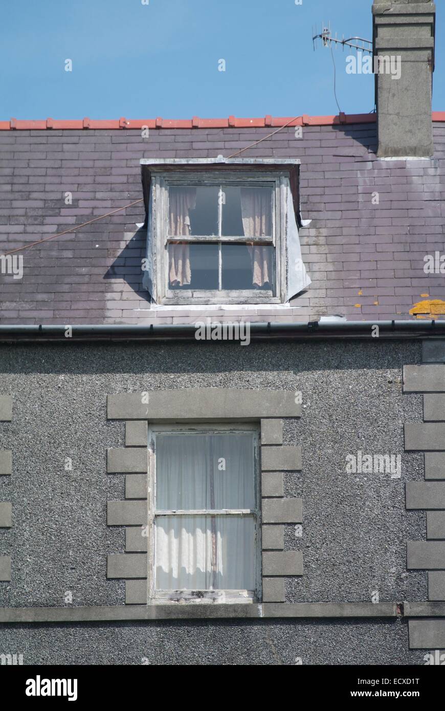 Close up of Welsh Victorian seaside houses in Llanbedrog high on a bank