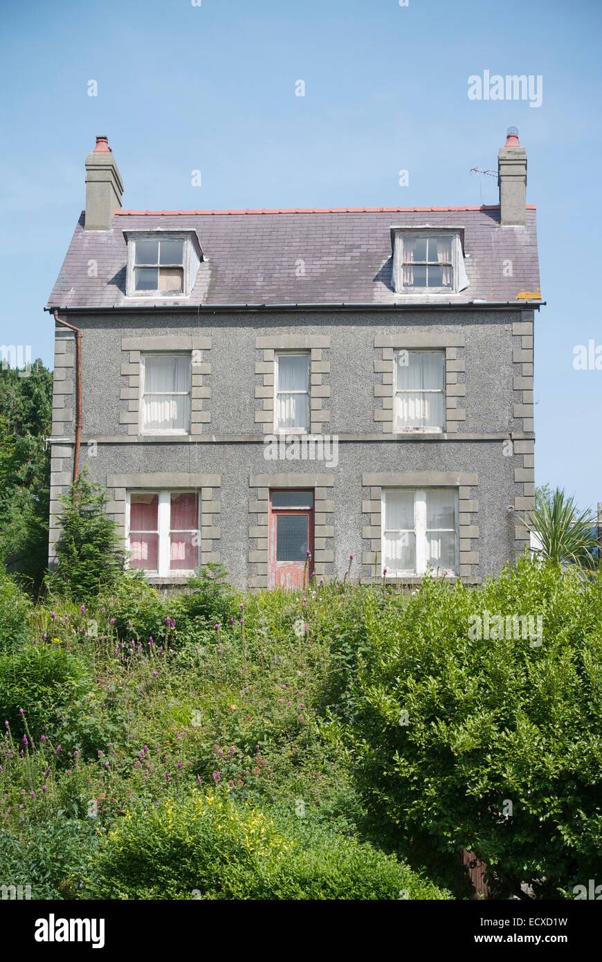 Welsh Victorian seaside houses in Llanbedrog high on a bank and facing