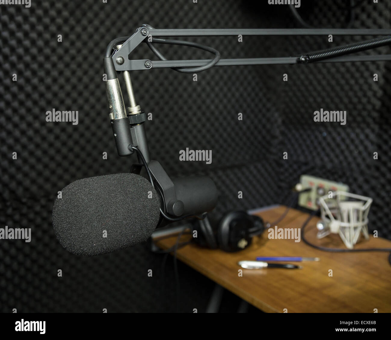 Professional dynamic microphone in recording studio Stock Photo