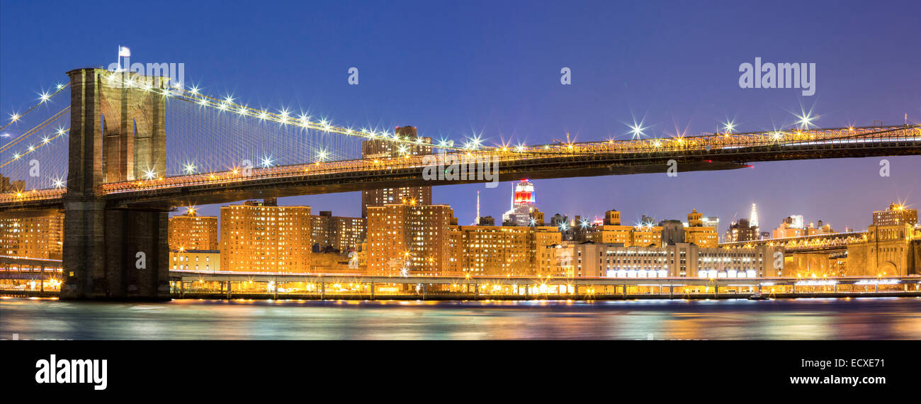 Panorama of Brooklyn bridge at dusk, New York City USA Stock Photo - Alamy