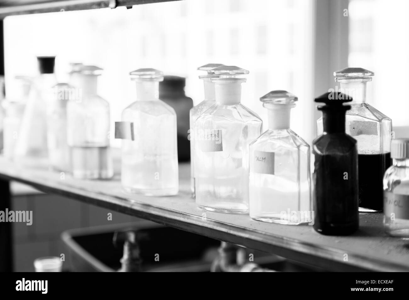 old laboratory with a lot of bottles Stock Photo