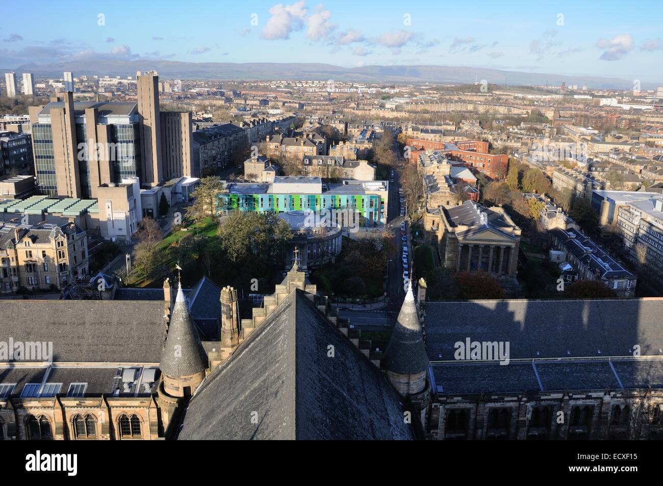 North east Glasgow skyline from the top of Glasgow university clock tower Stock Photo