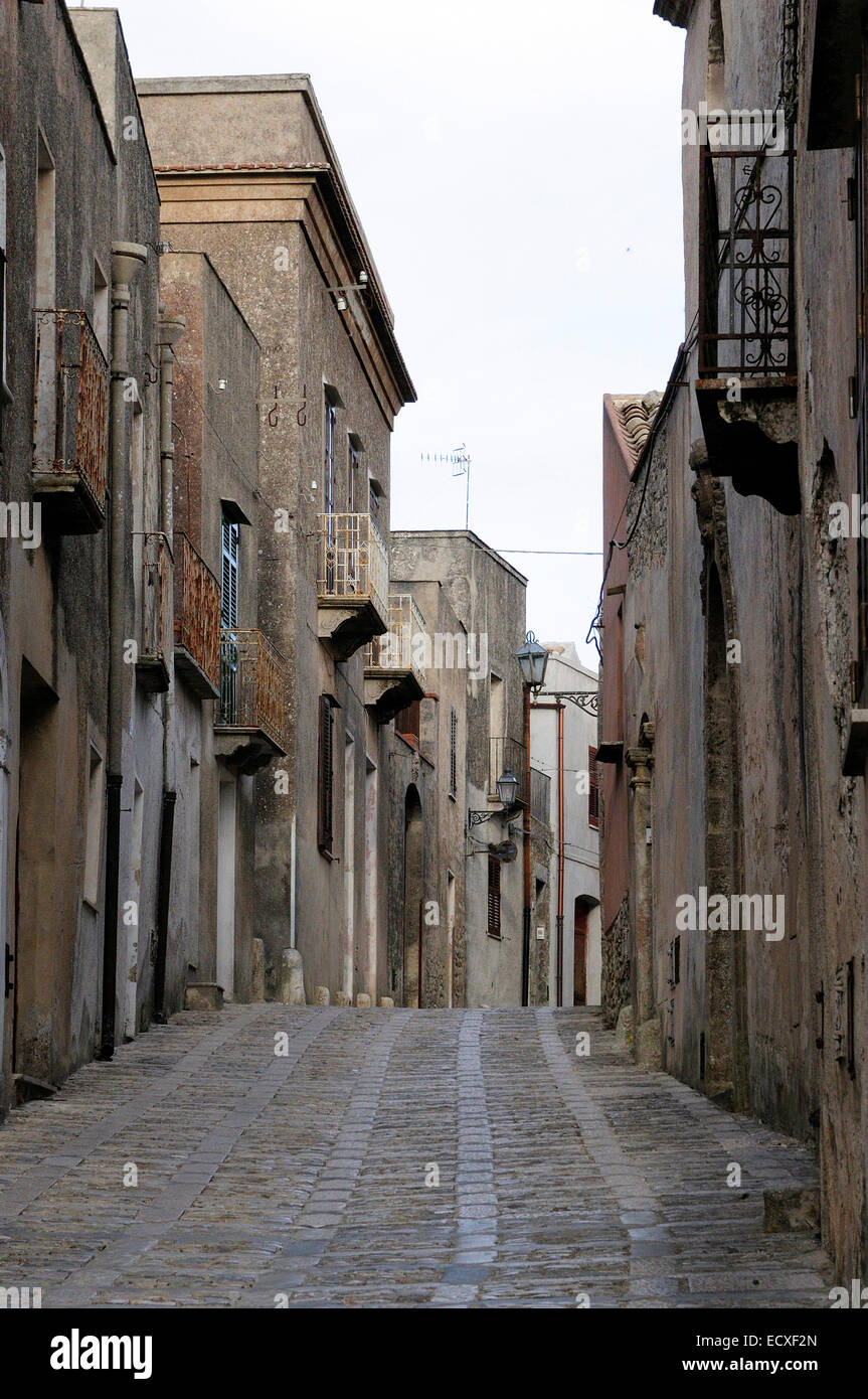 Cobbled streets of Erice Sicily Italy Stock Photo