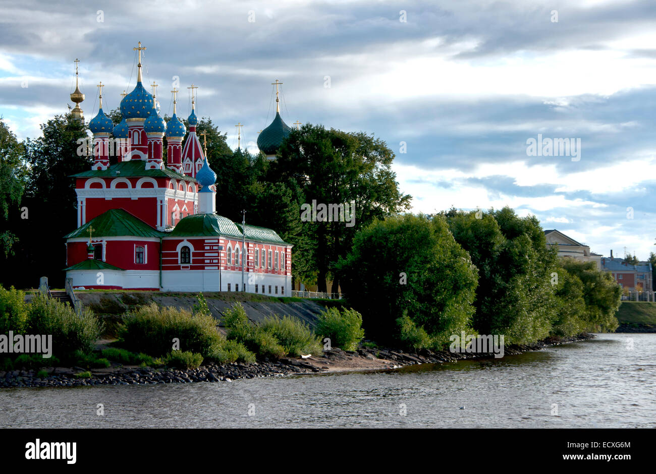 Church of Dmitry on the Blood sits on the shores of the Volga river in ...