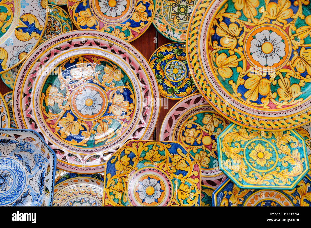 Ceramic plates Erice Sicily Italy Europe Stock Photo Alamy