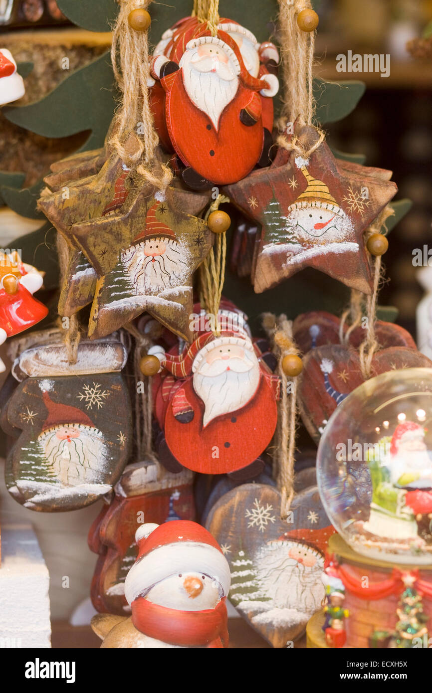 Wooden Santa Christmas Tree Decorations Stock Photo