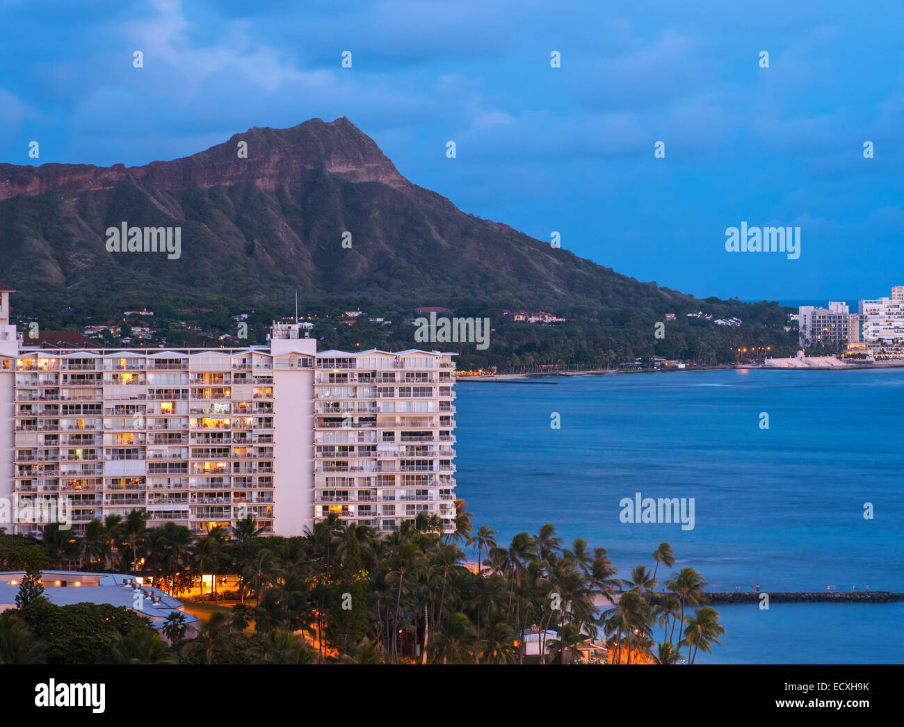 Honolulu, Hawaii skyline at dusk Stock Photo
