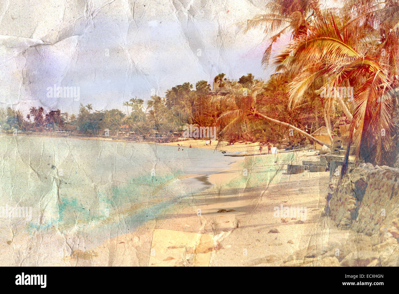 retro watercolor beach tropical Stock Photo - Alamy