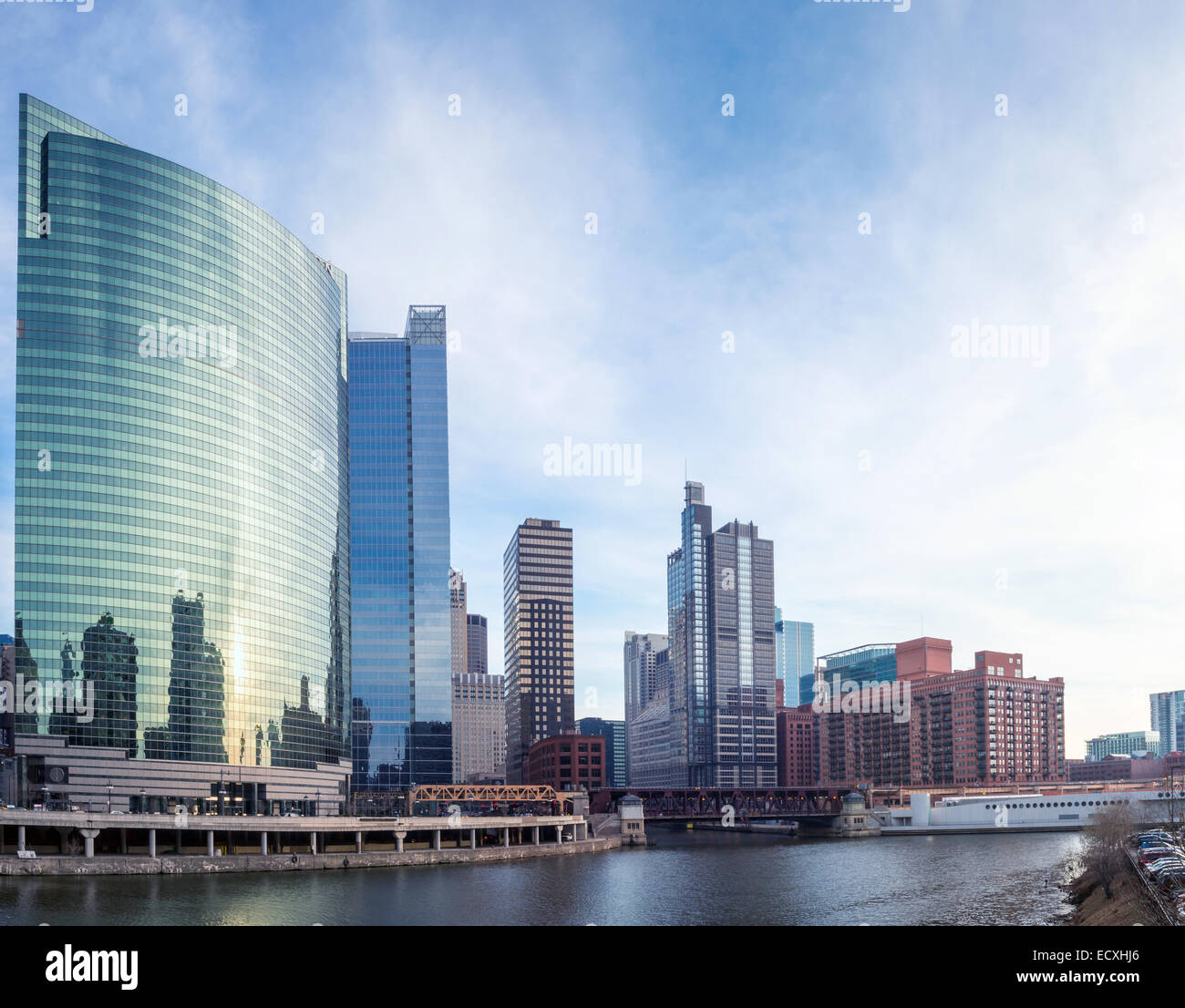 Chicago downtown and River with bridges Stock Photo - Alamy