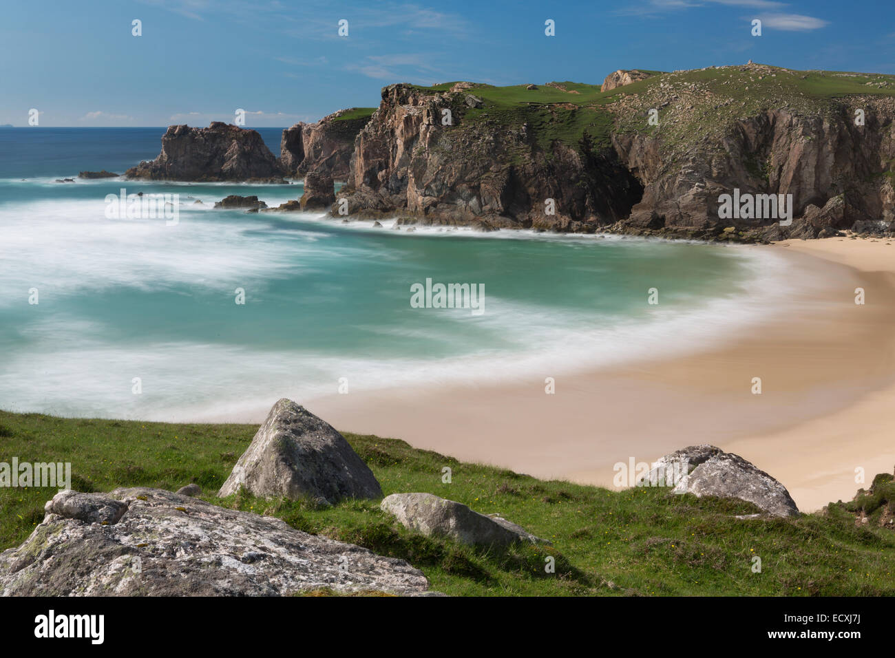 Mangersta or Mangurstadh beach and sea stacks on the Isle of Lewis and Harris, Outer Hebrides, Scotland. Stock Photo